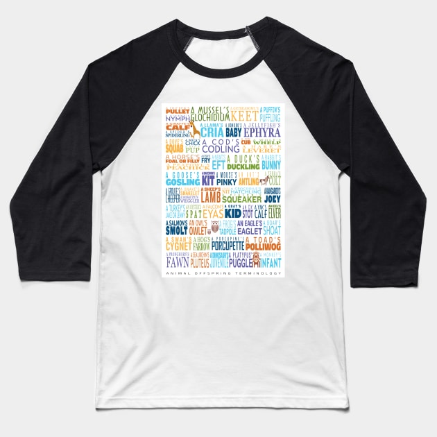 Animal Offspring Terminology - Animal Baby Names - Funky Font Edition Baseball T-Shirt by coolville